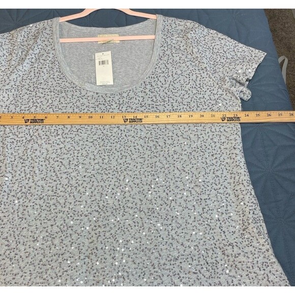 DENIM&SUPPLY RALPH LAUREN Silver SEQUIN T Shirt Women Size XL Holiday Metallic - Picture 9 of 10